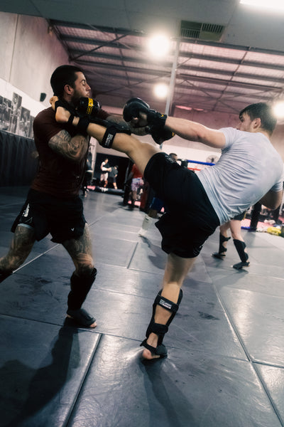 VERO Apex Shin Guards in black — real leather MMA and Muay Thai shin protection — view 3